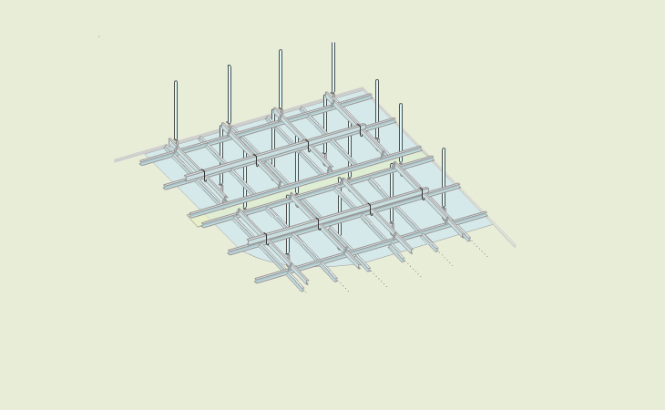 09. 시스톤 설치 천장들의 레벨을 재조정하여 행거볼트 및 너트를 이용하여 정확하게 맞춥니다. 시스톤을 얹고 다운클립을 끼워 시스톤을 고정시킵니다.